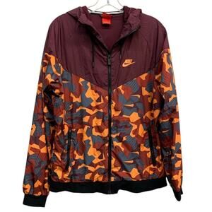 Vintage Nike Full Zip XL Hooded Windbreaker‎ Jacket Geometric Maroon SZ M
